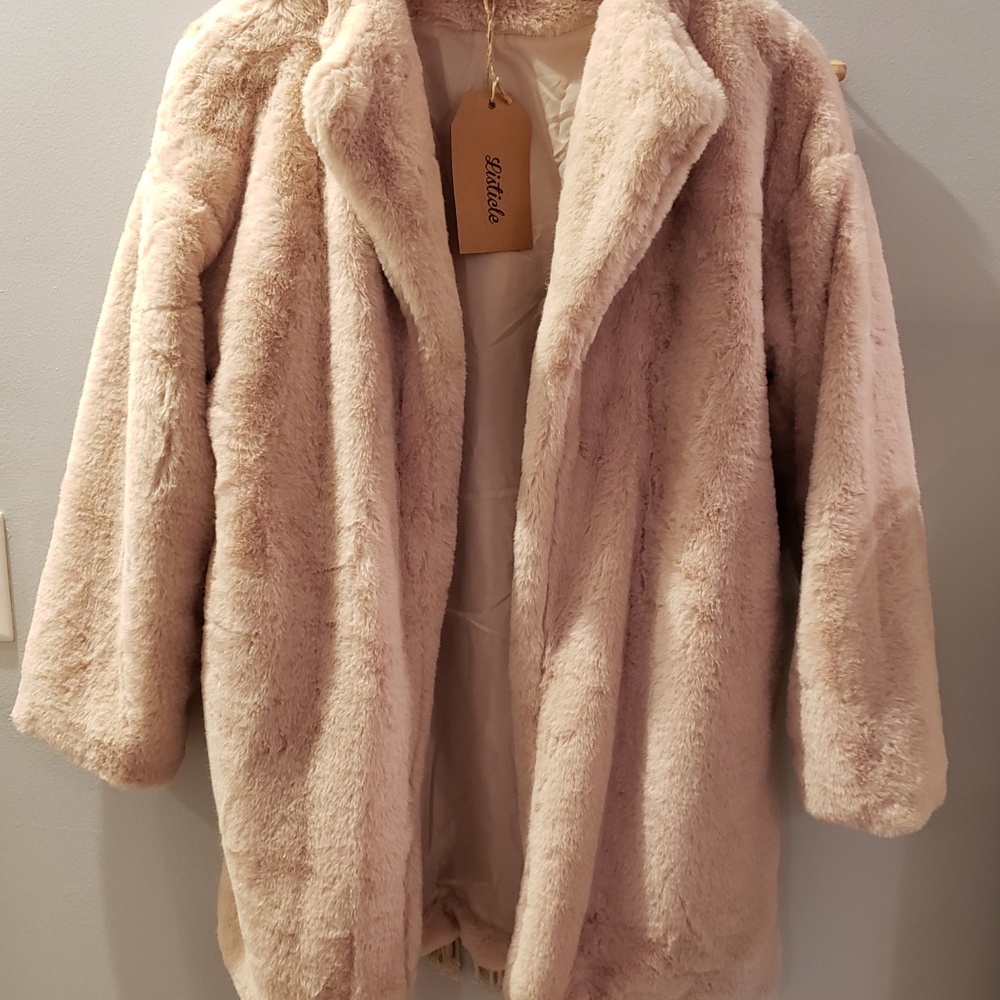 Beige Faux Fur Coat from Red Dress Boutique